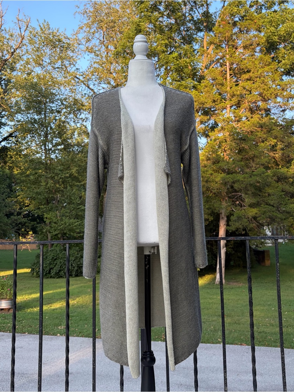 Gretty Zueger Green Knit Waterfall Long Sweater Cardigan Boho Cottagecore Medium